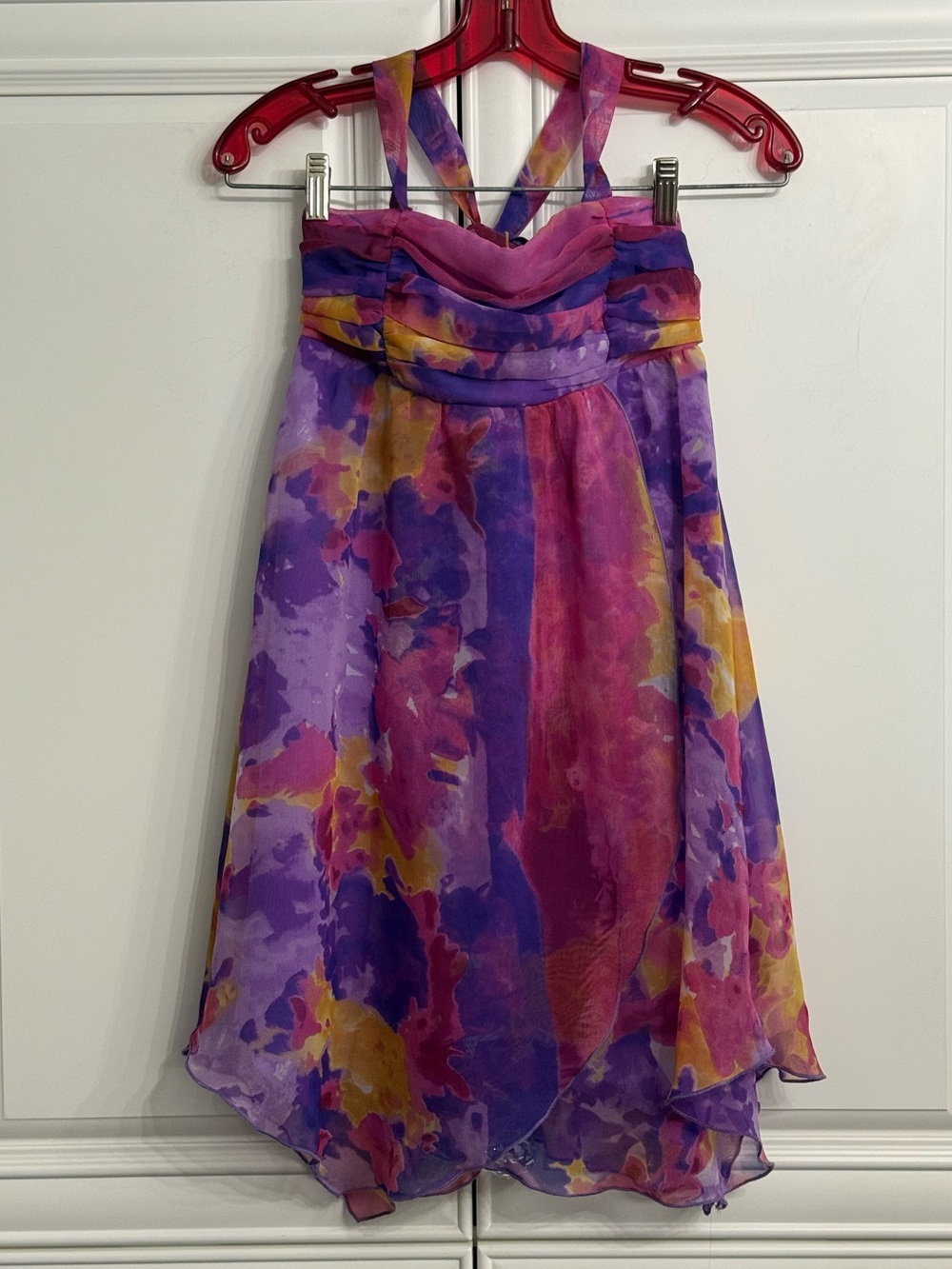 Johnny Martin Junior Size 3 Purple Pink and Yellow Watercolor Halter Mini Dress